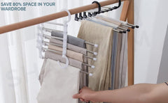 MOMISY 5 in 1 Stainless Steel Foldable Hangers for Clothes Pant Hanging Multi-Layer Multi Purpose Space Saving Magic for Wardrobe (Pack of2)