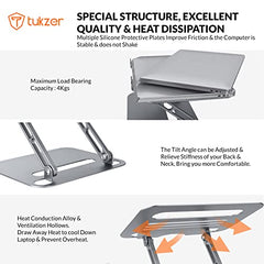Tukzer (Imported Foldable Laptop Stand Riser for Laptop, MacBook, Notebook & Tablets up to 17 Inch, 7 Level Height Angle Adjustment, 2X Stronger M-Shape Aluminum Silicone Pads Air Ventilation-Black