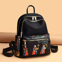 WANQLYN Ethnic Style Backpack For Women and Girls,Fashion Bag,Nylon College,School,Office Bag,Printed Backpack (Leaf Black)