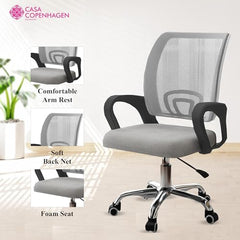 Casa Copenhagen Mesh Mid Back Office/Study/Computer/Revolving/Desk Chair for Work from Home -Metal Base, Height Adjustable Seat - Milange Grey & Black Handle