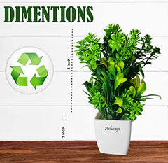 Asharya® Artificial Flower Plants for Home Décor – Set of 4 Mini Potted Plants (7 Inch) in White Pots | Pink, Yellow, Red & Blue Faux Flowers for Living Room, Office, Indoor Outdoor Decoration