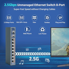 YuanLey 18 Port 2.5G PoE Switch Unmanaged, 16 x 2.5G Base-T PoE Ports, 2 x 10G RJ45 UpLink, IEEE802.3af/at, 250W, Compatible with 100/1000/2500Mbps, Metal Case, 2.5Gbe Network Switch