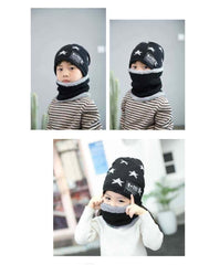 MOMISY Kids Winter Hat and Scarf Set, 2Pcs Warm Knit Beanie Cap and Scarf for 5-10 Years Old Boys and Girls (Black S)