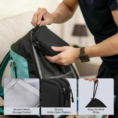 Elfora Compact Cable Organizer Bag | Double Layer Storage Pouch for Cables, Chargers, AirPods, Power Bank & Other Accessories | Durable & Portable Nylon Travel Case with Mesh Pockets – Blue