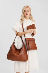 SYGA PACK OF 3 Women's Bags Large-Capacity Soft Leather Hobo Bag,Sling Bag With Clutch (BLUE)