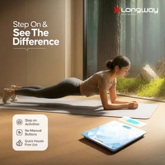 Longway Weight Machine for Home | Digital Bathroom Scale for Human Body Weight Measurement | Extra Thick Tempered Glass with LCD Display | 3 Years Warranty (Blue | Max Weight 180Kgs | Sapphire)