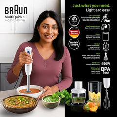 Braun MultiQuick 1, Powerful 450W Hand Blender, Made in Europe, EasyTwist Technology, Lightweight, Stainless Steel German Design, Dishwasher Safe, Make Baby Food, Chutney, Smoothie, Soup, MQ10.000P