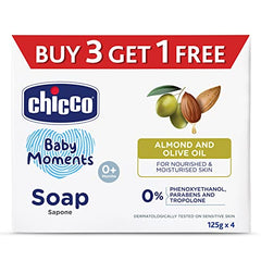 Chicco Baby Moments Soap 75g Buy 3 Get 1 Free For Nourished & Moisturised Skin With Natural Care of Almond & Olive Oil