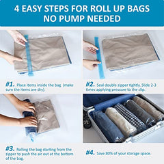 16 Travel Compression Bags Vacuum Packing, Roll Up Travel Space Saver Bags for Luggage, Cruise Ship Essentials (6 Large Roll/6 Medium Roll/4 Small Roll)