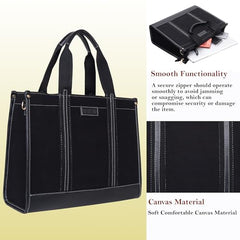 Womanix Canvas Laptop Tote Bag,14 inch Laptop Bag, Black Shoulder Bag, Casual Briefcase, Tote Bag For Women, Travel, Office, College