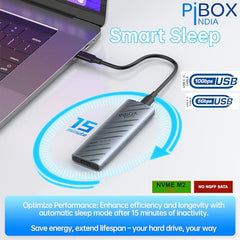 PiBOX India NVME M2 Enclosure Fan, SSD Enclosure - USB 3.2 10Gbps, Tool-Free M.2 NVMe Case, PCI-E NVMe Reader, USB-C, Supports M & B&M Keys, 2230/2242