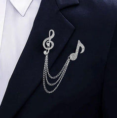SYGA Men & Women Brooch Music Note Lapel Pin, Gold Plated, Crystal Accents(Silver)