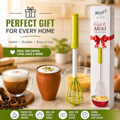 Quick Mixi Hand Push Blender, Manual Egg Beater & Milk Frother for Coffee, Lassi, Buttermilk, Protein Shakes, Kitchen Hand Mixer, Green