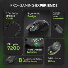 SpinBot Clutch GT900 with 7200 DPI Gaming Sensor and 8 Programmable Buttons RGB Wired Optical Gaming Mouse (USB 2.0, Black)