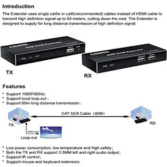 Tobo HDMI KVM Extender Cat5e/6 Rj45 60M USB HDMI KVM Switch Extension Sharing USB Mouse Keyboard Loop IR Compatible with PS-3 PS-4 X-box PC TV-TD-553H.