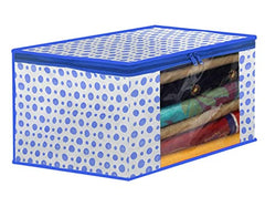 Kuber Industries Non-Woven Foldable Saree Covers With Zip|Polka Dots Wardrobe Organizer For Clothes|Transparent Window Keep 8 To 10 Saree|Suitable For Lehenga, Suit, Dress|Pack Of 9 (Blue & White)