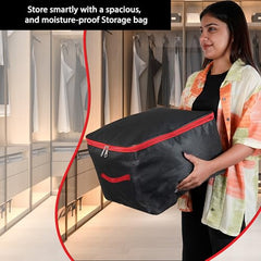 Storite 2 Pack Nylon Wardrobe Bag Underbed Cloth Storage Organizer | Moisture Proof Storage Bag, Storage box for Clothes Saree Bags, Zippered Closure & Handle - Magenta,37x34x23 cm