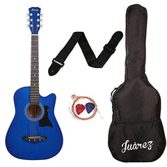 Juârez Acoustic Guitar Kit, JRZ38C/BK 38 Inch Cutaway, 038C with Bag, Strings, Pick and Strap, Black