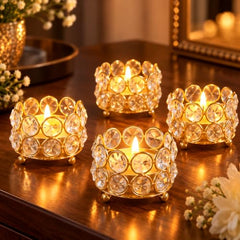 TIED RIBBONS Pack of 4 Crystal Tealight Candle Holder Gift Box - (5.8 cm X 4.3 cm) Centerpieces Votive Candle Holders for Home Dining Table Living Room Office - Diwali Decoration Items for Home Décor