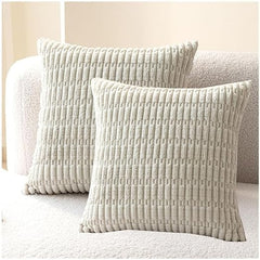 MOMISY Corduroy Cushion Throw Pillow Covers Pink 45 x 45cm, 18x18 inch (Light Grey, 2)