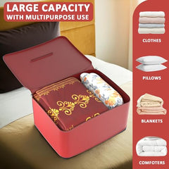 Kuber Industries Pack of 3 Storage Bag | Clothes Storage Bag | Rexine Underbed Storage Bag | Wardrobe Organizer for Blanket-Comforters | Foldable Attachi Bag | Black Patti | Large | Grey