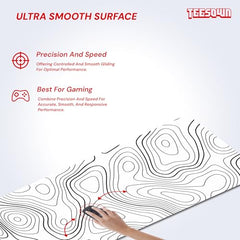 White Topographical XXL Gaming Deskmat 900x450mm – Extended Mousepad for PC