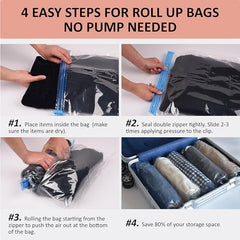 16 Travel Compression Bags Vacuum Packing, Roll Up Travel Space Saver Bags for Luggage, Cruise Ship Essentials (6 Large Roll/6 Medium Roll/4 Small Roll)