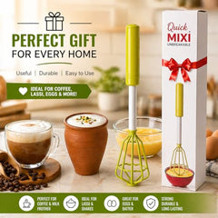Quick Mixi Hand Push Blender, Manual Egg Beater & Milk Frother for Coffee, Lassi, Buttermilk, Protein Shakes, Kitchen Hand Mixer, Green