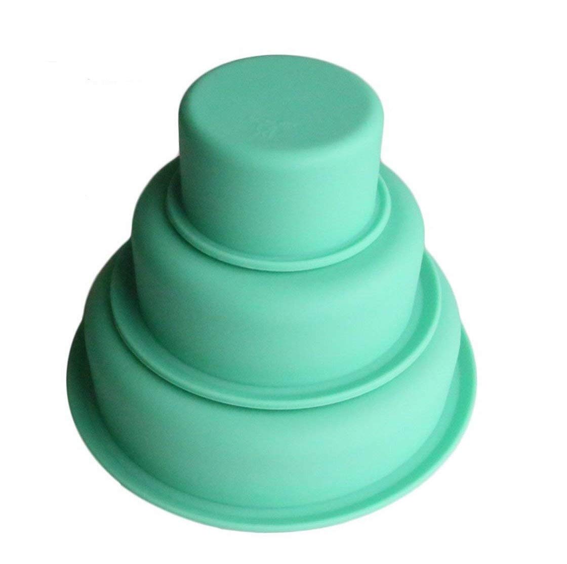 Syga 3 Piece Nonstick Round Silicone Cake Pop Baking Molds Set for Cake/Pies/Bread/Ice Cream Kitchen Craft Tool_Cyan