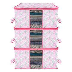 Kuber Industries Non-Woven Underbed Storage Bag|Clothes Storage Organizer|Blanket Cover With Clear Window|Zipper Closure&Handle Cloth Organizer|Plain White Border|Large|Pack Of 6|Royal Blue,32Cm,48Cm