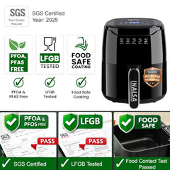 INALSA Air Fryer 4.2 ltr|1400 W with Air Crisp Technology|Temperature & Timer Control|8 Preset Menu & Digital Display|Air fry, Bake,Roast,Reheat,Dehydrate|Airfryer Recipe book(Tasty Fry Digital)