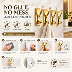 iSTAR Self Adhesive Wall Hook Heavy Duty Metal Stick-On Door Hanger Hook for Hanging Towel, Purse, Robe, Backpack, Jacket, Clothes, Bags - Wall Hooks Set for Bathroom & Kitchen (Pack of 4) (Rose Gold)