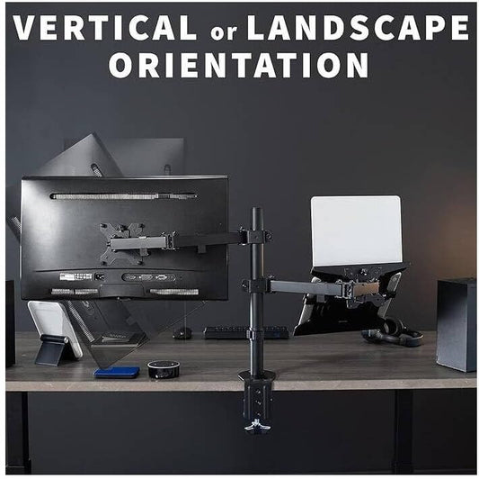 Monitor & Laptop Desk Arm Stand, Swivel & Tilt | Clamp and Grommet Installation