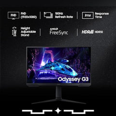 Samsung 27" (68.5cm) Odyssey G3 Gaming Monitor|FHD 1920 X 1080|180Hz|1ms(MPRT)|AMD Freesync|Ports-DP,HDMI|DP Cable|16.7 Million Colors|Height-Tilt-Pivot Adjustable Stand|Bezeless|LS27DG300EWXXL|Black