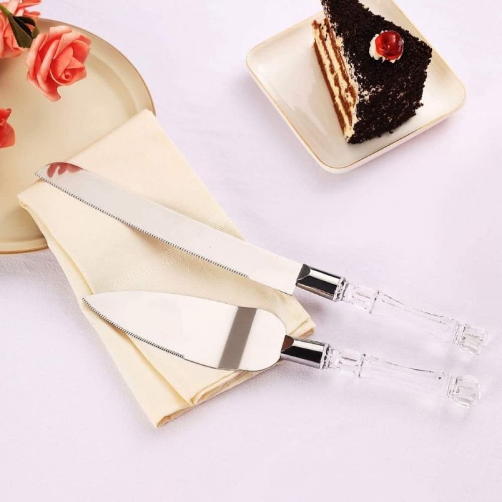 SYGA Stainless Steel Cake Knife and Cake Server Set with Acrylic Handle Slicer Pizza Shovel Knife Pie Server Hand Tool with Cutting Knife Decorating Tools Set of 2