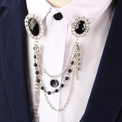 SYGA Men's & Women Suit Shirt Stud Lapel Pin Chain Tassel Brooch Pin with Black Gemstone chain