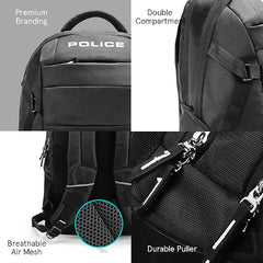 Police 35 Litre Office Laptop Backpack Bag for Man/Women Water Resistant College Bag for Boys Stylish Trendy and Durable - Black