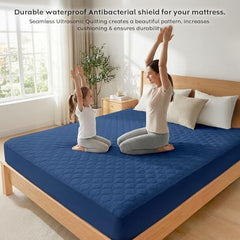 Ayka 100% Waterproof King Size 78x72 inch Cotton Quilted Mattress Protector Breathable Hypoallergenic Noiseless Ultra Soft Elastic Fitted Bed Protector Mattress/Bed Cover (Grey, King (78 * 72”))