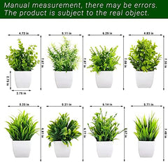amazon basics Artificial Potted Plants, Artificial Plastic Eucalyptus Plants Small Indoor Potted Houseplants, Small Faux Plants for Home Decor Bathroom Office Farmhouse (Set of 8)