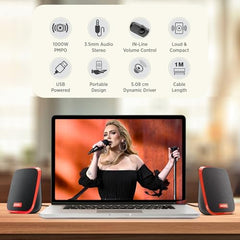 Intex IT-120 2.0 USB Computer Multimedia Speaker, 10W Powerful Sound, USB Powered, 3.5mm Aux Connectivity, in-Line Volume Control Pod for PC, Laptops, Desktop & Mobiles – Orange