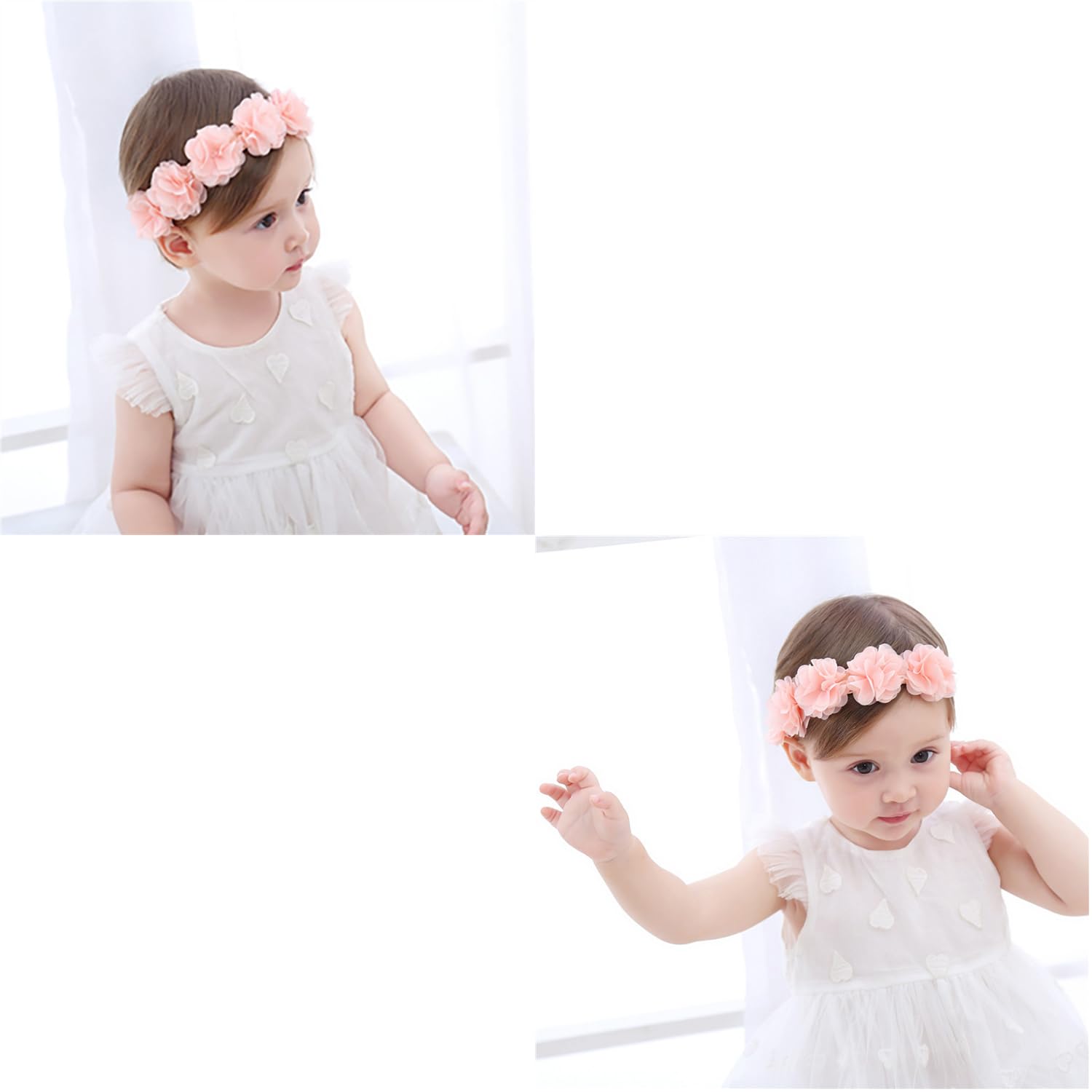 SYGA Baby Girl's Flower Headband Soft & Stretchable Fabric Hairband for Infants, Toddlers, Little Princesses (0-3 Years PinkFlower)