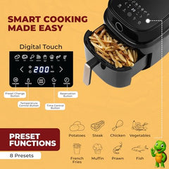 Mr. TRU Manual Air Fryer for Home | Actual 4.5 Liter | 1400 Watt | 1 Year Warranty | Uses 90% less Oil | Time & Temp Control Knobs | Glossy Black