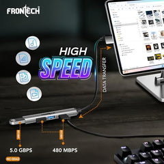Frontech 8-in-1 Multi-Port Expansion Hub, Dual Input (USB-C & USB), High-Speed Data Transfer, Metal Matt Finish, Backed with 1 Year Warranty (NC-0058)