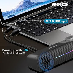 FRONTECH 1.0 USB Powered Multimedia Speakers with RGB Lights, 10W Output Power, AUX/USB Connectivity, for Laptop, PC, Mobile, Volume Control (SPK-0008, Black)