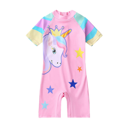 SYGA Children's Swimsuits for Boys and Girls Pink Crown Unicorn-M Size Perfect for Kids Age 3-4 Years Old (Pink)