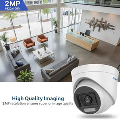 PRAMA PT-HTD70FOE-LPFS 2MP Ranginview Audio Fixed Turret Dome Camera, Built-in Microphone,1920 × 1080 Resolution, up to 20 Meters of IR Distance and 20 Meters of White Light Distance.