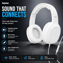 Hama Fun C USB-C Wired On-Ear Headphones with Microphone | 40mm Drivers, In-Line Remote, Adjustable Headband, Stereo Sound for Smartphones, Calls & Music, Black 5 Years Warranty