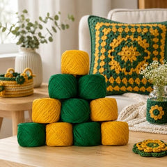 Crochet Cotton Thread Yarn Combo, 10 Rolls for Knitting, Crochet, Embroidery and Craft Making, Soft Decorative Thread for Handmade DIY Projects, Yellow & Green