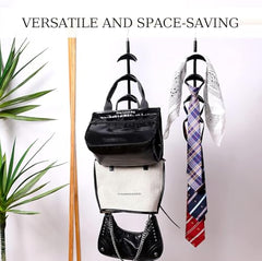 AUGEN Purse Hanger for Closet - 360° Rotating Handbag Hanging Hook Bag Storage Space Saver with 4 Hooks, Hanging Organizer for Scarf Handbag Belt (Pack of 1, Black)