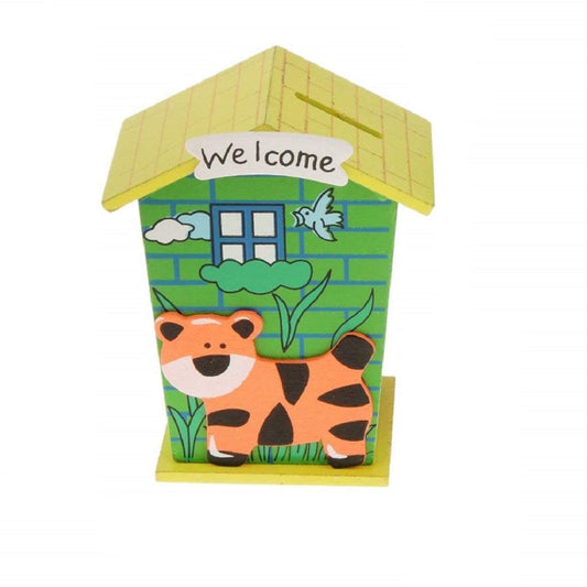 SYGA 1 Piece Small Animal Cartoon Wooden House Money Coin Saving Box Piggy Bank Children Gifts(Random)